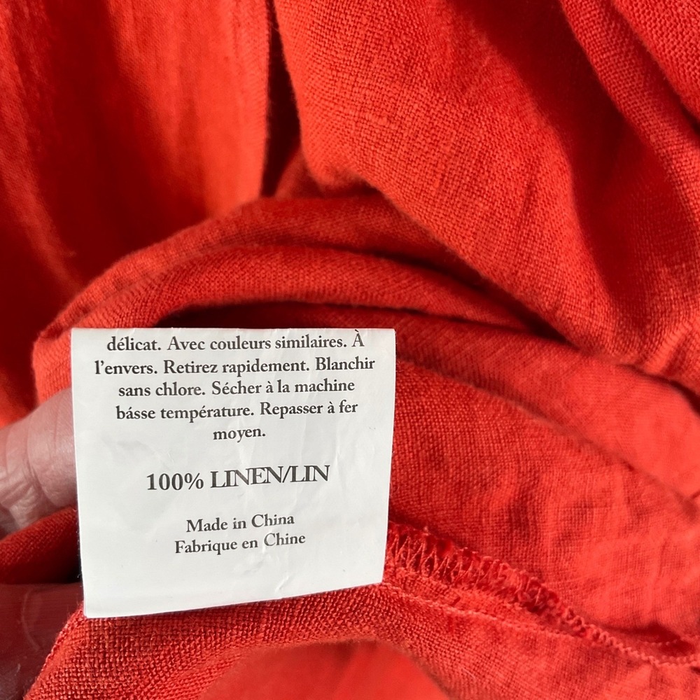 Grae Cove Linen Wrap Dress Women Large Orange Red Midi Short Sleeve V-Neck Boho - Picture 4 of 8